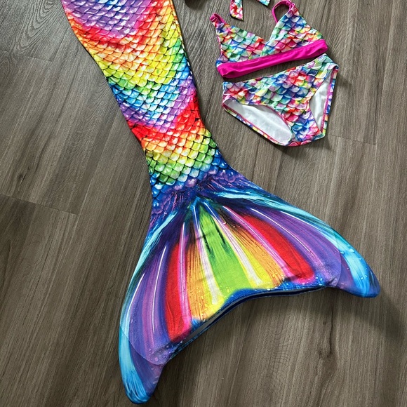 Rainbow Reef Mermaid Tail Monofin Swim Bundle Youth 6 Girls Swimsuit - Picture 3 of 4